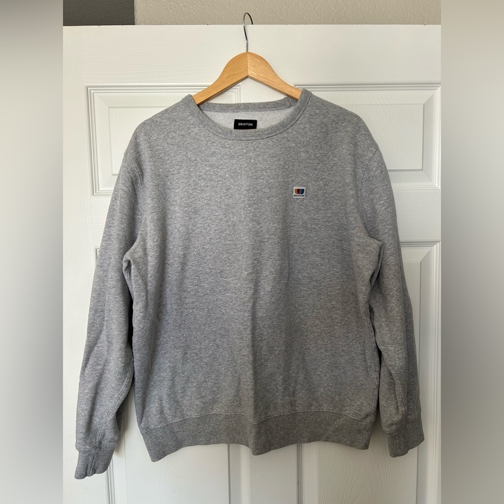 Brixton Heather Gray Crewneck Sweatshirt with Small Logo Patch